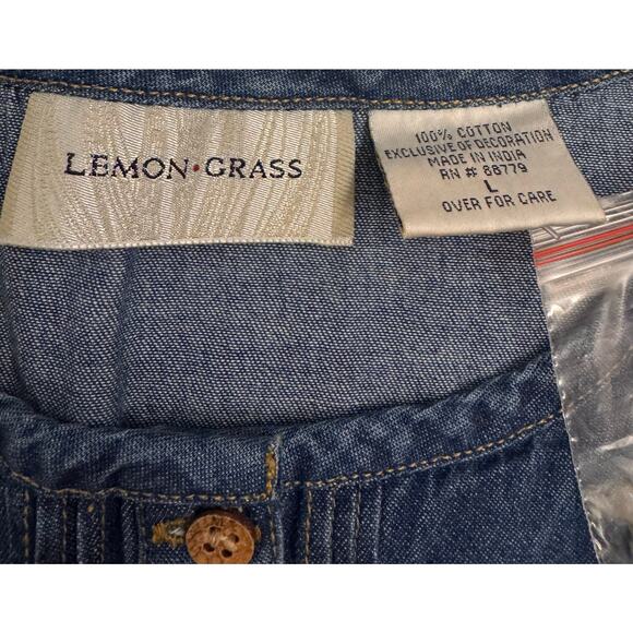 NWT Vtg Lemon Grass Women's Short Sleeve Denim Button Down Shirt Size L Tropical - Picture 3 of 4